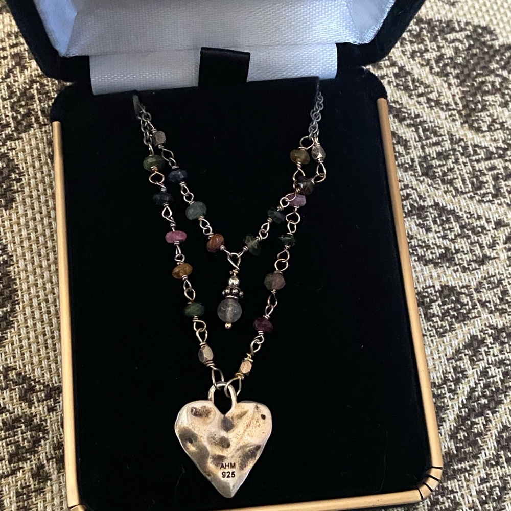 Multicolor Beaded Heart Pendant Necklace